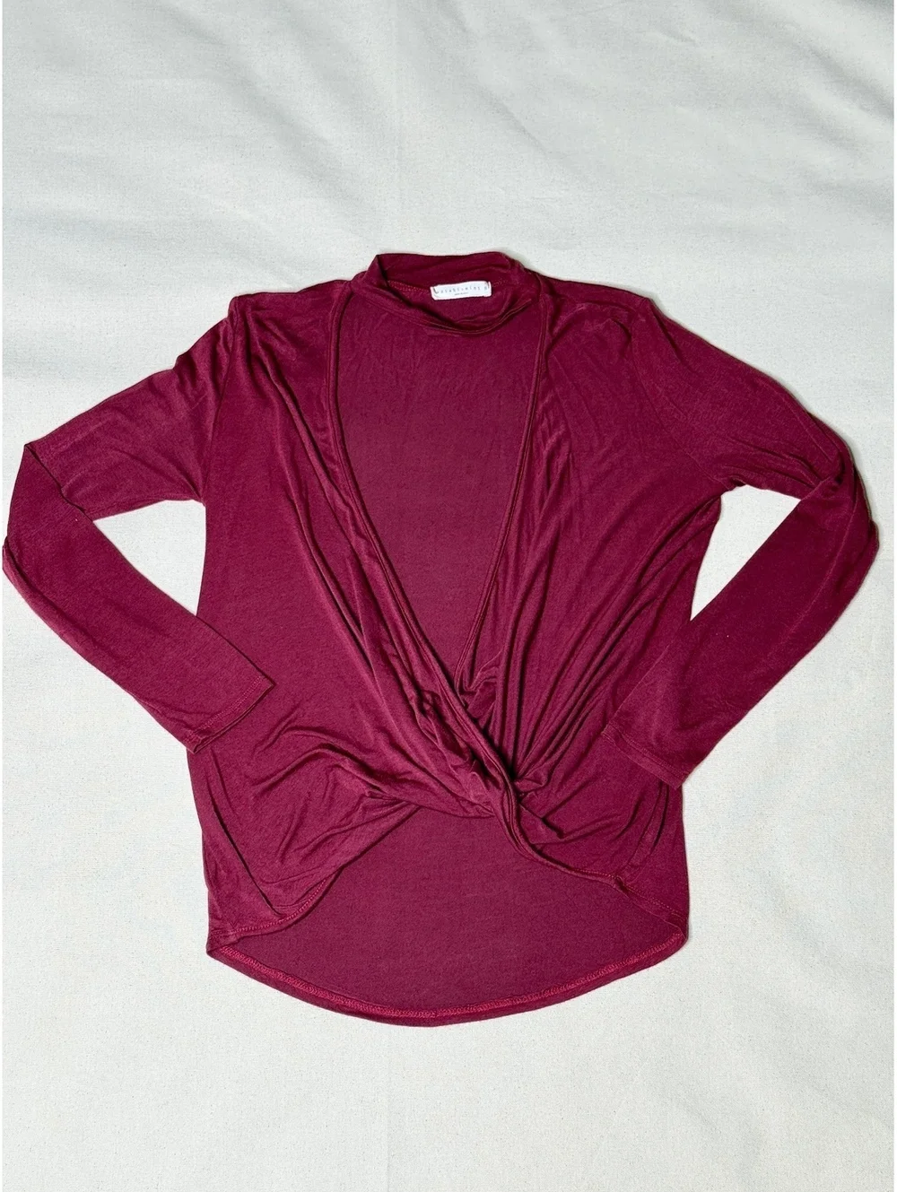 Wasabi + Mint Burgundy Twist Front Long Sleeve Top Size Small Made in USA